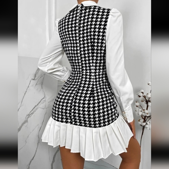 NWT WINTER HOUNDSTOOTH BUSINESS CASUAL LONG SLEEVE PLEATED DRESS S: SMALL-LARGE - Picture 10 of 11